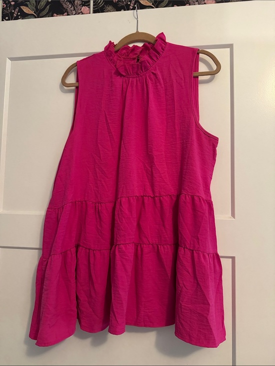 entro Tops - entro Hot Pink Sleeveless Ruffle Neck Tiered Blouse